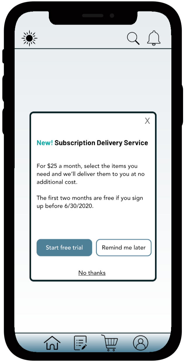 Grocery Subscription Screen